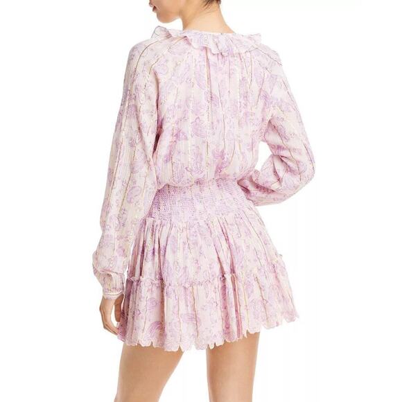 Hemant and Nandita Sahar Women's Pink V-Neck Tiered Eyelet Mini Dress Size Small - Picture 3 of 13